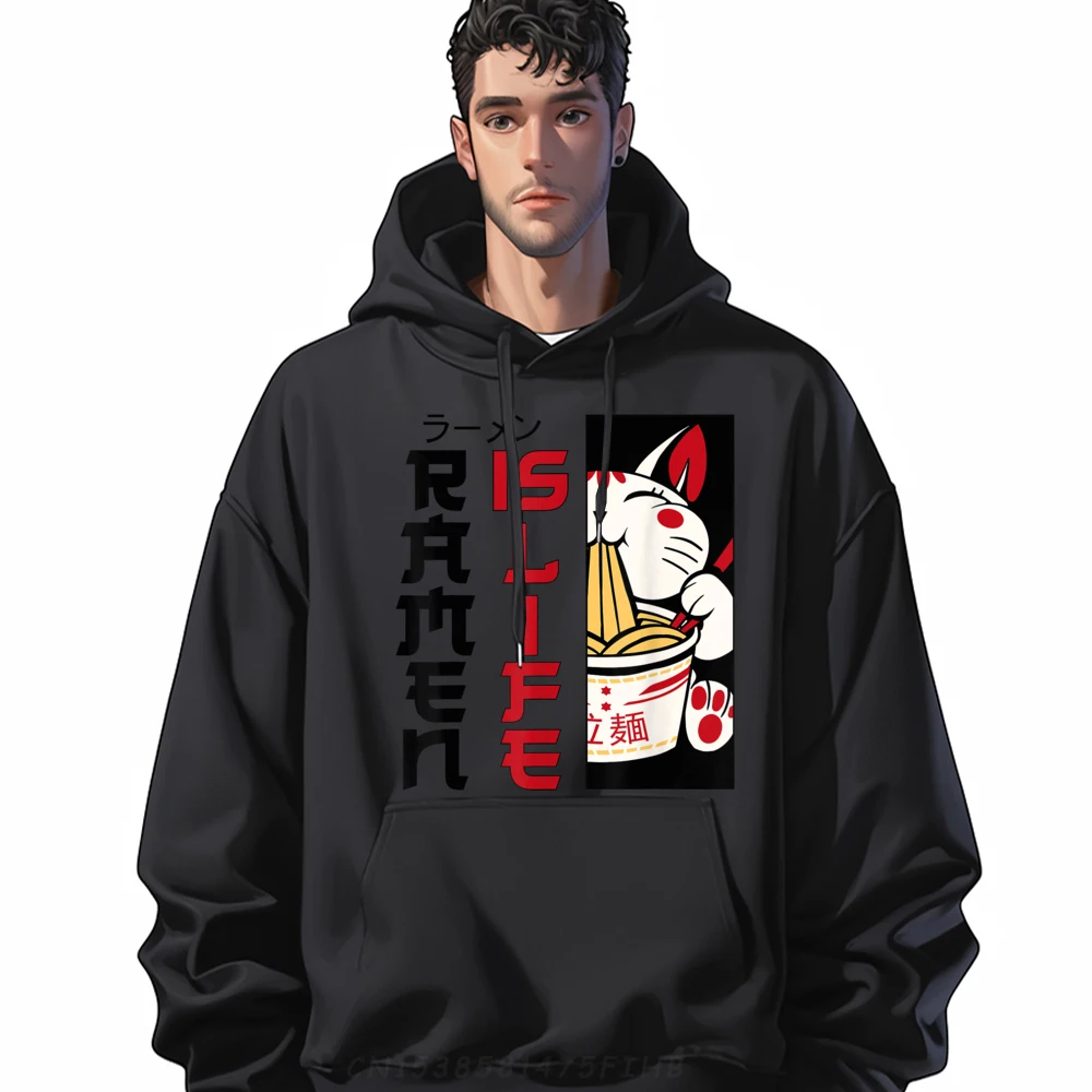 Ramen Noodle Bowl Love Japonés Kawaii Cat Ramen Is Life Ropa de diseñador para hombres Camiseta de manga larga clásica para hombres