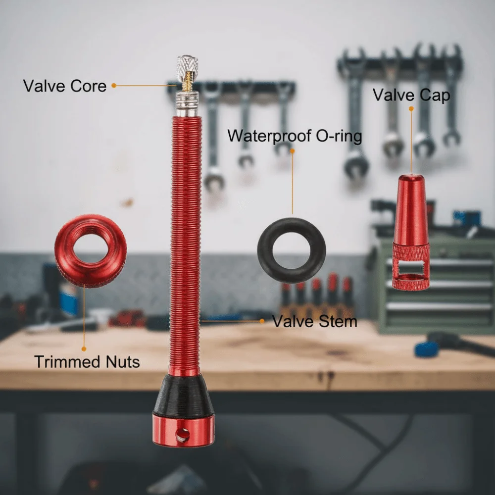 

1/8Pcs 40mm Bicycle Valve Set with Wrench Cap Aluminum Alloy Aluminum Alloy Valve Valve Core Removal Tool Cap