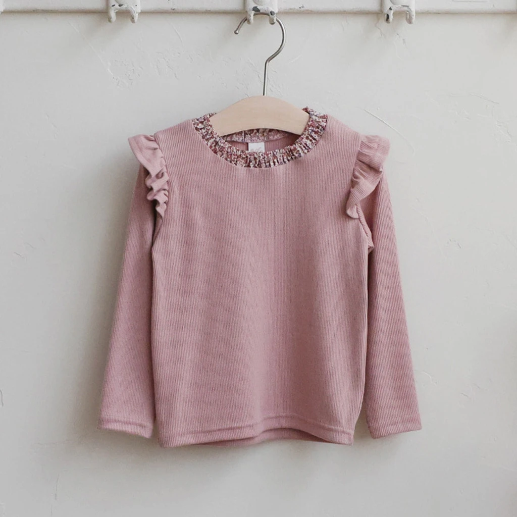 Spring 2026 Girls Floral Collar Elastic Cotton Long Sleeve Base Shirt Trendy Children's Clothing Soft Stretchy Underwear Top