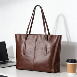 HIFASHION Genuine Cowhide Leather Tote Bags Women 2026 Casual Large Daily Work Shoulder Purses A4 Laptop Shopper Ladies Handbags