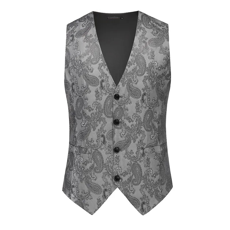 Men Print Suit Vest Korean Style Slim Fit Waistcoat Spring Autumn Men Thin Casual Sleeveless Gilet