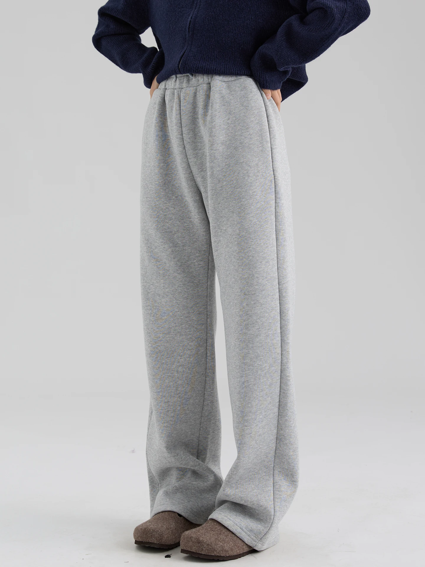 

High Waist Dstring Fce Lined Casual Pants Women Straight Leg Pure Color Slimming Trousers Commute Sle Long Pants