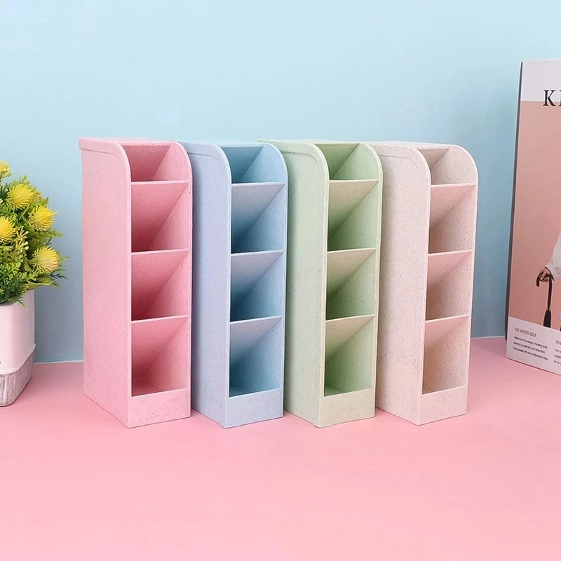Creative Multi-function 4 Grid Desktop Pen Holder Storage Case Environmental wheat straw Color Pencil Organizer Office School