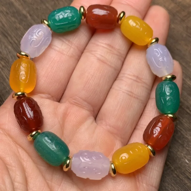 Boutique Agate Colorful and Multi-treasure Ruyi Pattern Bracelet, The Same Ethnic Style Bracelet for Men and Women