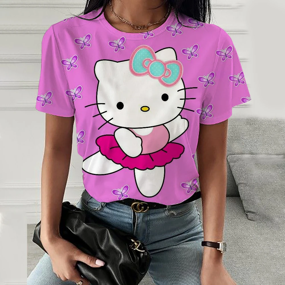 Summer Women T-shirt 3D Fashion Hello Kitty Printing Harajuku T Shirt Oversized Girls Tee Clothing New Short Sleeve O-Neck Top