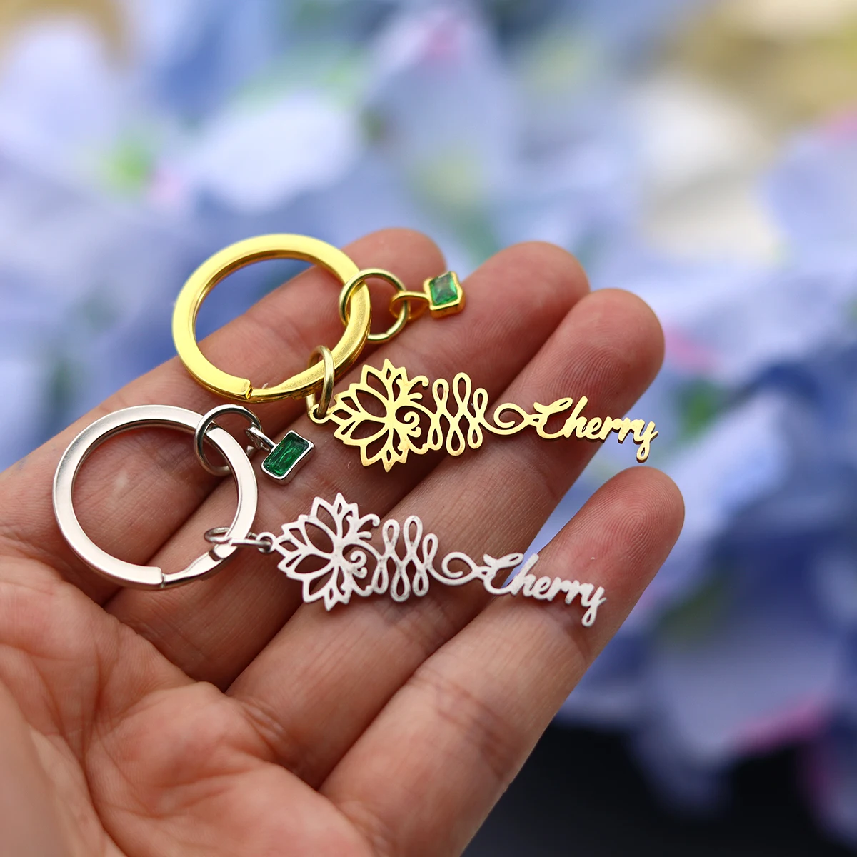 Chandler Floral Filigree Script Keychain Custom Name Stainless Steel Key Ring Romantic Gifts For Women And Girls