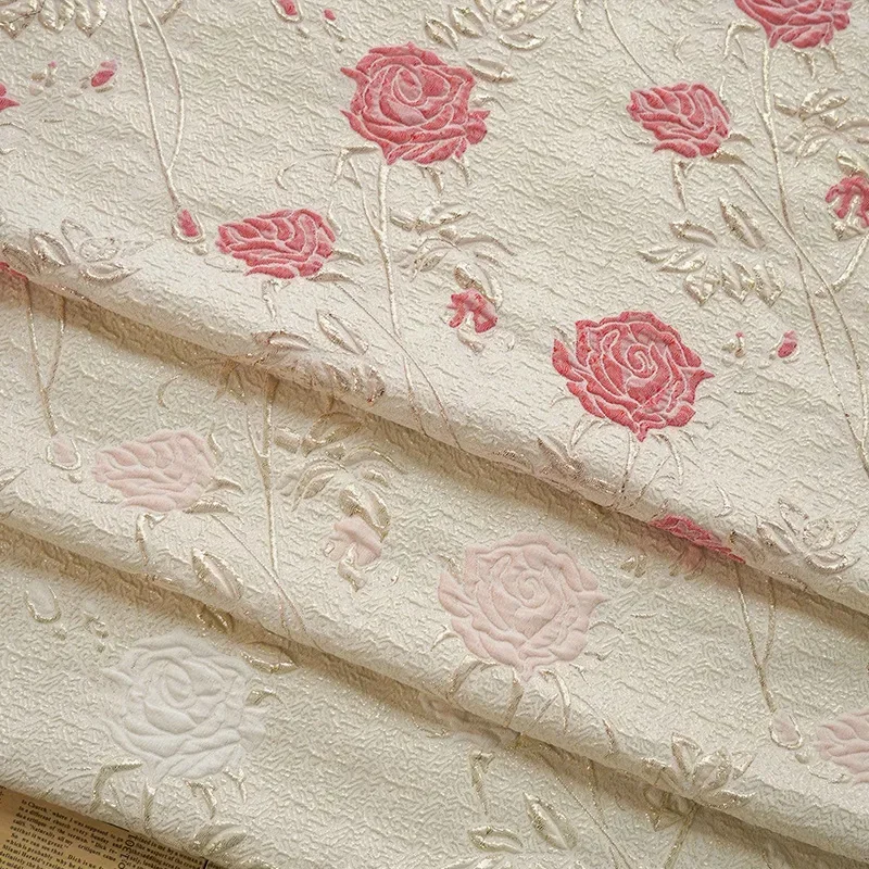 

45cmx140cm Gold Silk Embossed Rose Jacquard Brocade Fabric Spring and Autumn Women's Dress Bag Diy Sewing Fabric