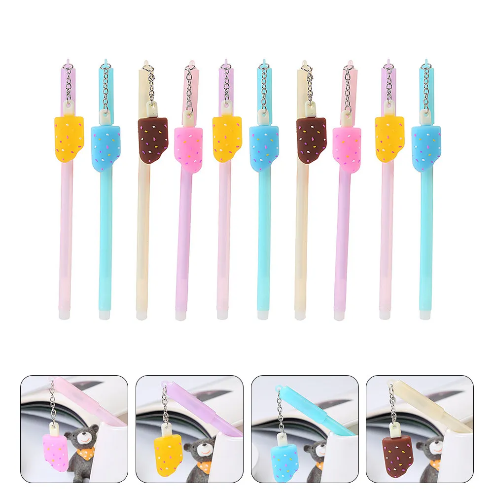 

10 pcs Hanging Pendant Pen Adorable Gel Ink Pens For Writing Drawing Office School Stationery Lovely Student Supplies Ice Cream