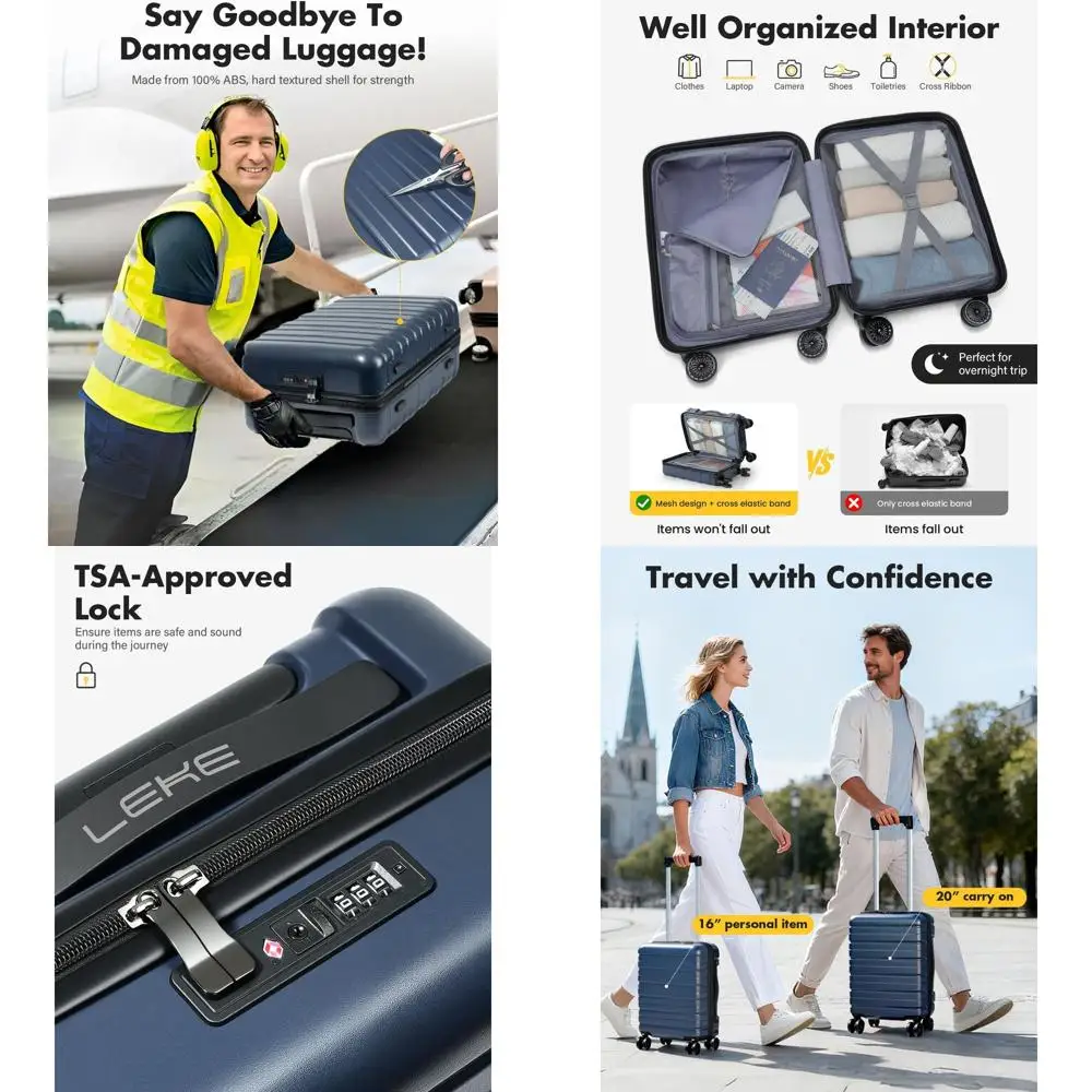 

20-дюймовый легкий синий чемодан-спиннер из АБС-пластика, одобренный TSA, с замком для воздушных путешествий и поездок на выходные