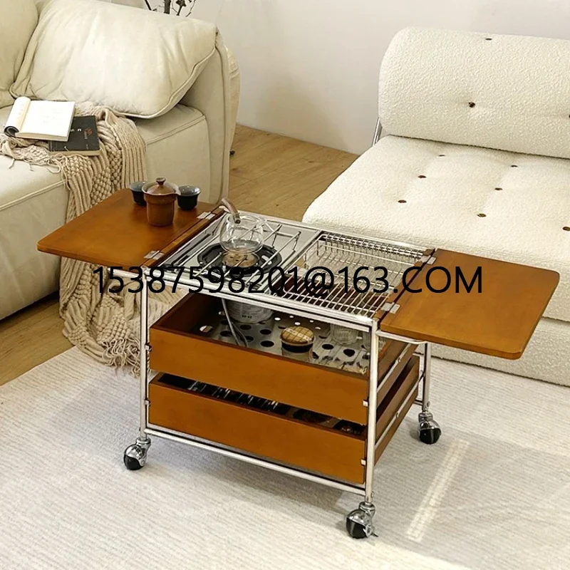 The second-hand tea table, balcony around the stove to make tea, outdoor movable wheeled tea cabinet, multi-functional