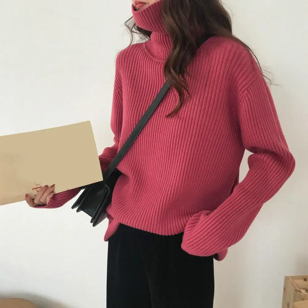 

2024 Autumn Winter New Women Sweater Warm Cashmere Sweater Loose Top Half Turtleneck Ribbed Knitted Bottoming Shirt Pullover