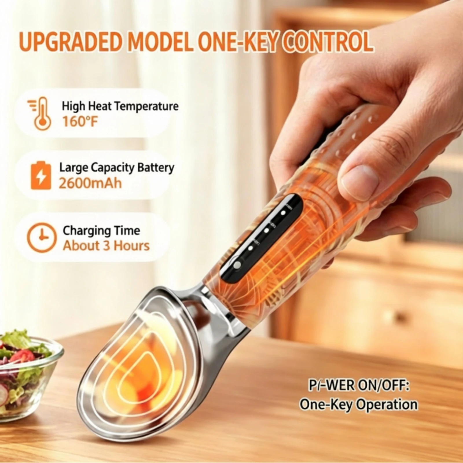 Heated Ice Cream Scoop Cordless Electric Ice Cream Scoop Utensil Adjustable Heat Levels for Home Cooks, Dessert Dessert Counters