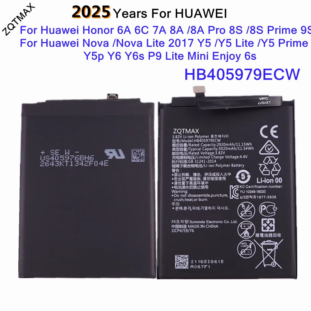 HB405979ECW Battery For Huawei Honor 9S 7A 6A 6C 8A Pro 8S Prime P9 Lite Mini Y6 Y6s Y5 Lite Prime Y5p Enjoy 6s Nova Lite 2017