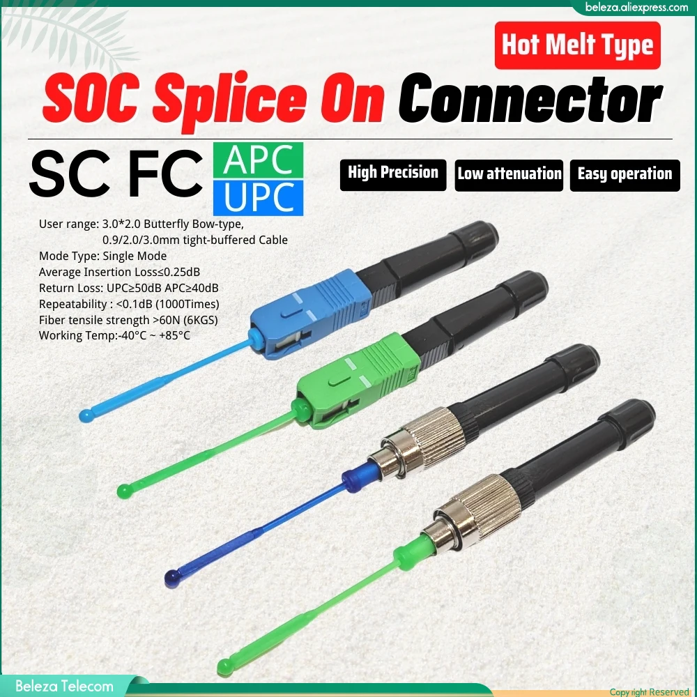 

Hot Melt 50pcs 100pcs SC Quick Connector Optical Fiber Fusion FTTH Fast Adapter,SC/UPC SOC Splice On Connector