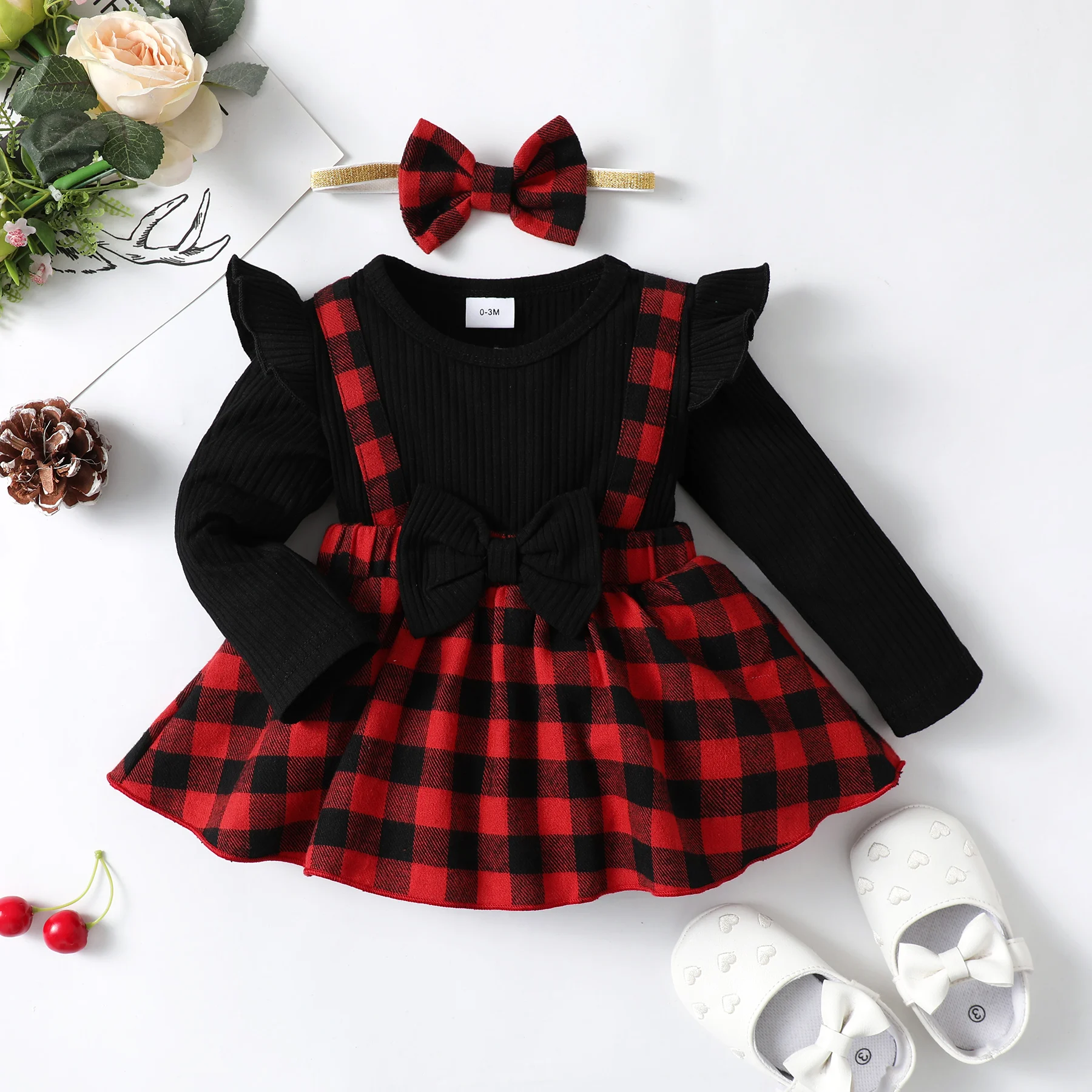 Winter Newborn Infant Baby Girl Dress Lace Ruffle Sleeve Flower Girl Dress Ribbed Romper Princess Party Dresses 0-18 Months