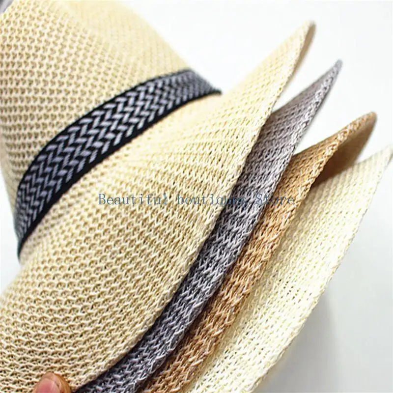 U4LF Men Unisex Summer Beach Straw for Sun Hat Ethnic Vintage for Extra Large Wide Br