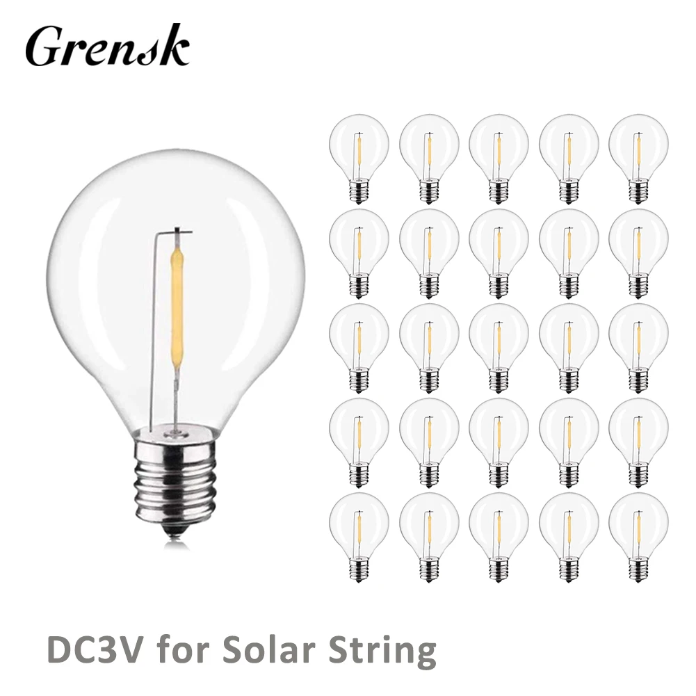 Shatterproof DC3V Solar Garland Replace Bulbs Plastic G40 1W LED Bulbs E12 Screw Sockets Decorative Bulbs for RV Camper Lighting