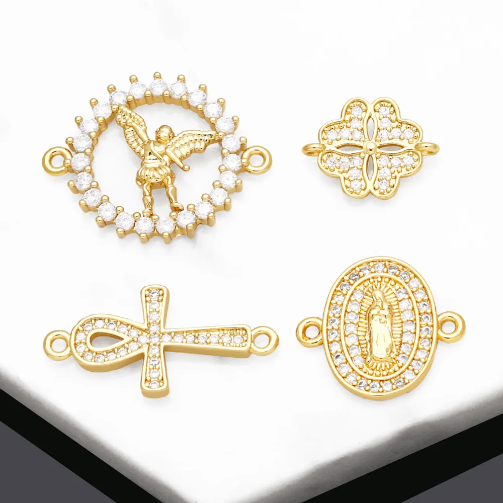 OCESRIO-abalorios redondos de Ángel de cristal blanco para pulsera, chapado en oro y cobre, suministros de joyería de la Virgen María DIY chma209