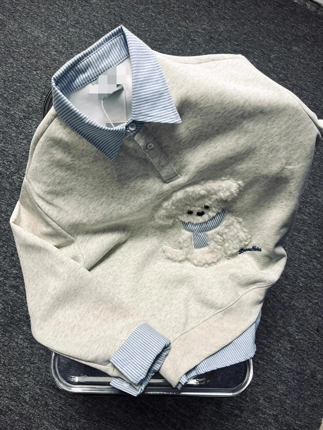 

Kimotimo Preppy Style Puppy Embroidery Sweatshirt Women Spring Autumn Patchwork Striped Lapel Y2k Tops Lazy Loose Casual Hoodies