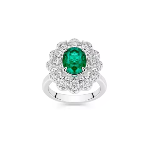 BELLUX 925 Silver Synthetic Zircon Ring Emerald Oval Pigeon Egg Green Full Diamond Sunflower Light Luxury Vintage Ring