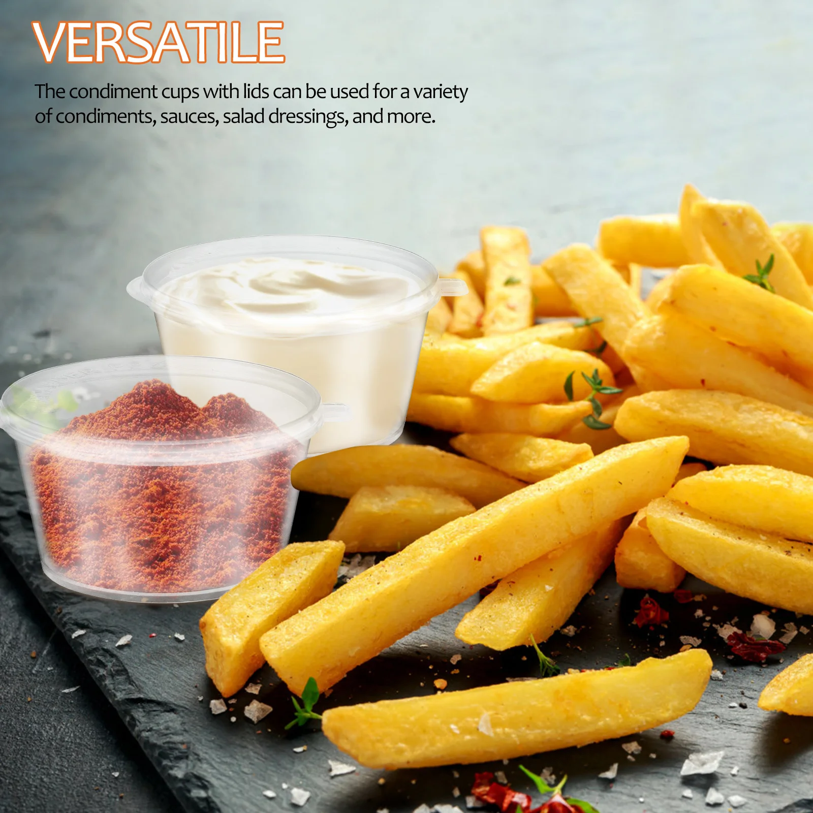 

100Pcs Condiment Portion Cups 2 Oz Plastic Containers Lids Small Sauce Dressing Cups for Seasoning Salad Kitchen Use