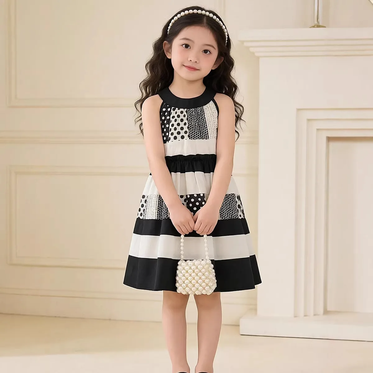 Girls Dress Children's Skirt Summer Dress 2026 New High-end Vest Skirt Neck Cotton Princess Dress