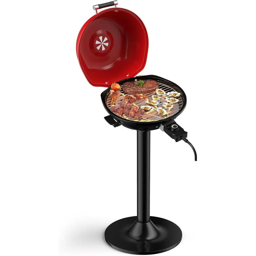 

Portable 1600W Outdoor Electric Grill with Removable Non-Stick Rack, Adjustable Temp, for Camping and Patio Use (Red)