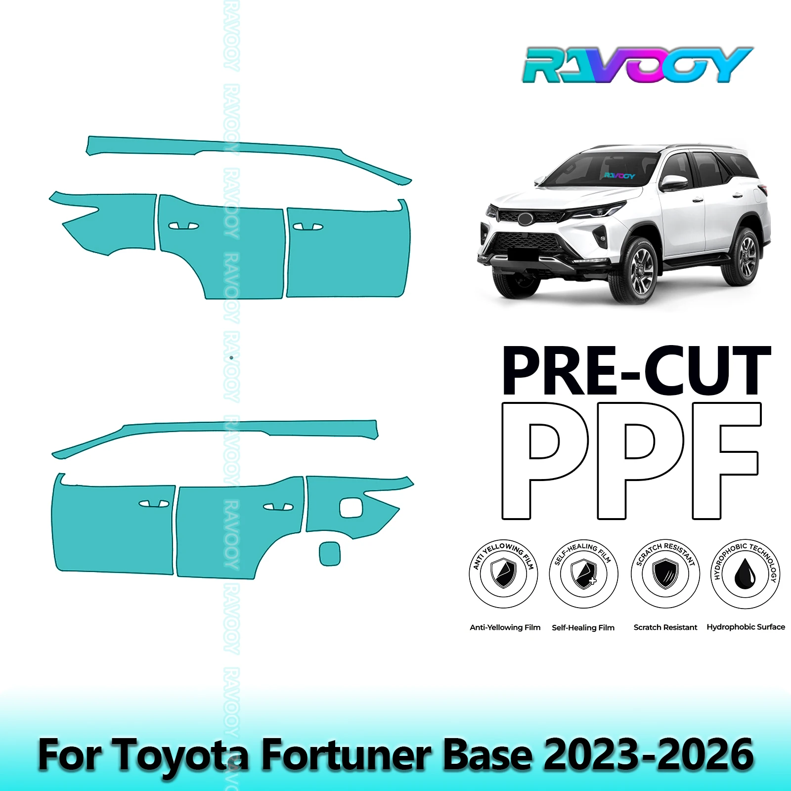 

For Toyota Fortuner Base 2023-2026 8.5mil Clear Matte Pre-Cut PPF Door & A/B Pillar Kit TPU Paint Protection Film Set