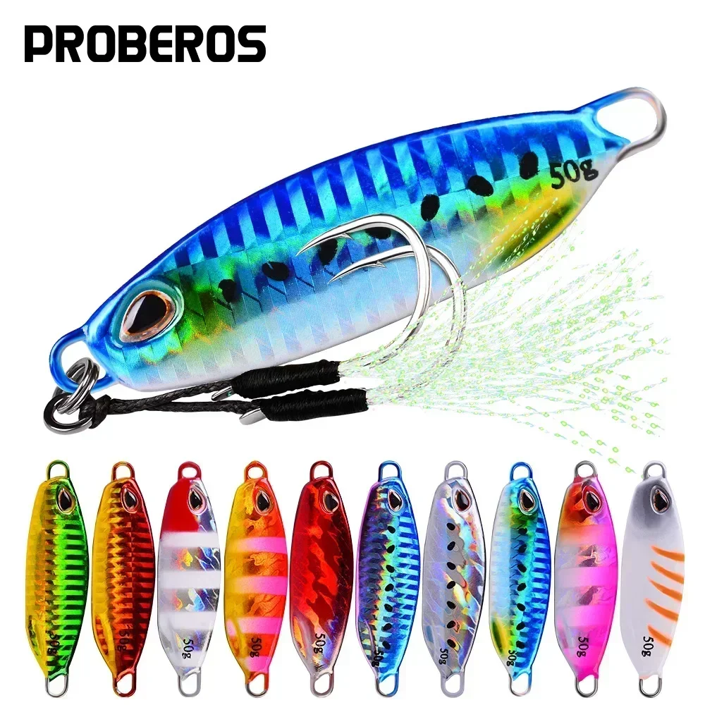 

1PCS Big Jig Fishing Lure Weights 10-50g FishingJias Saltwater Lures Metal Bass Jig LscaArtificial Fake Fish Glitter Holographic