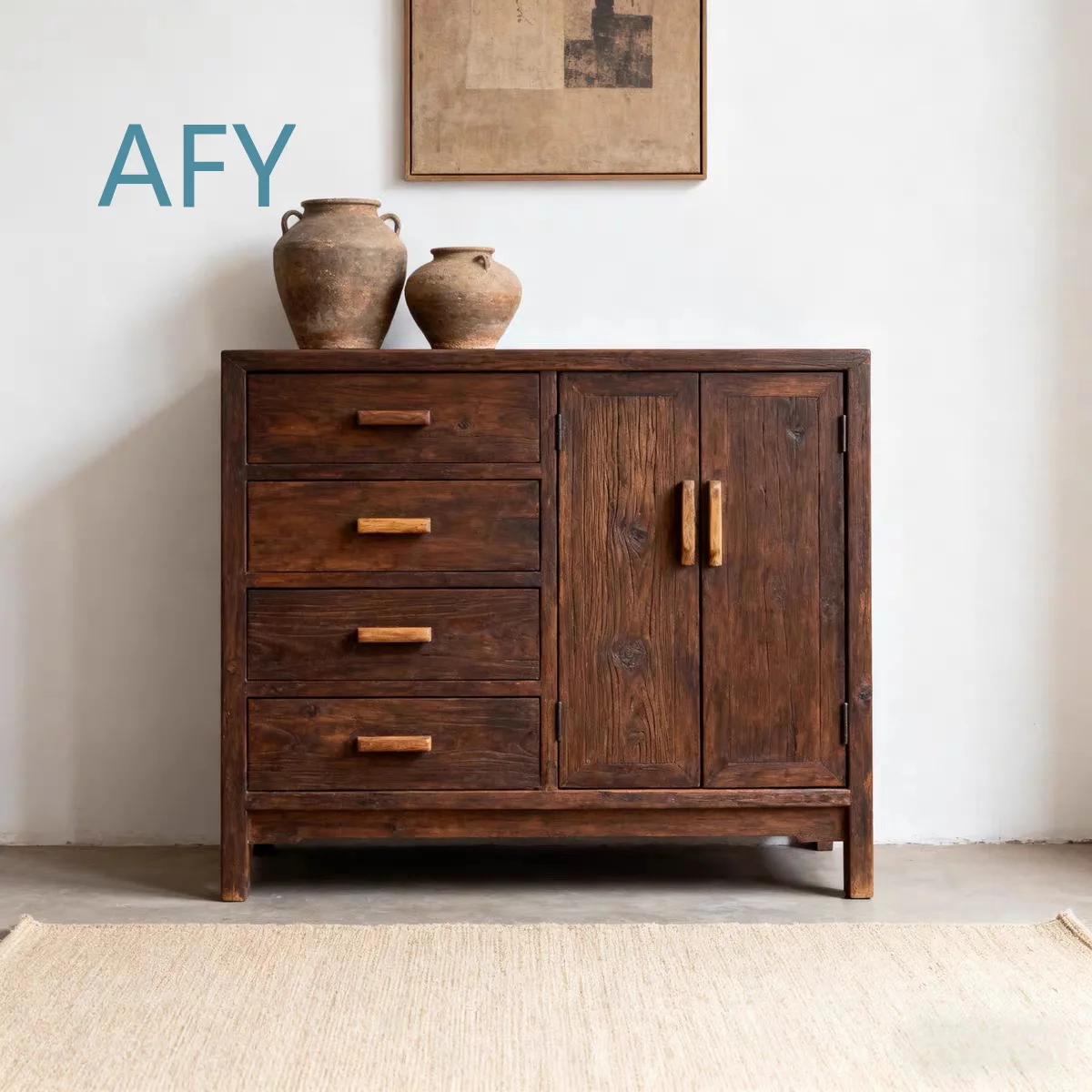 Wabi Sandy Wind Solid Wood Dining Side Cabinet for Medieval Homestay Wall Storage Antique Old Elm Entrance Cabinet Side