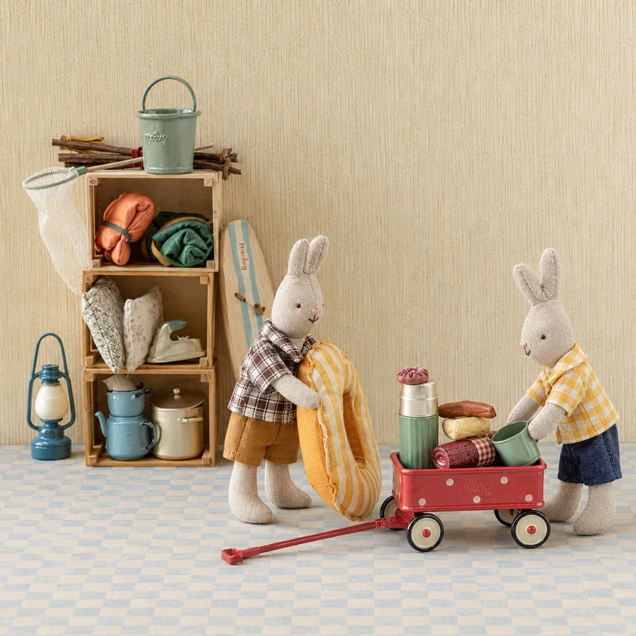 Cute Linen Bunny Plush Toy Check Outfit Rabbit Stuffed Doll Kids Gift