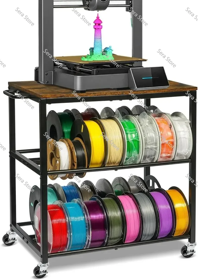 Heavy‑Duty 3D Printer Filament Storage Rack With Wheels Mobile Filament Spool Holder Organizer Multi‑Layer 3D Printer Work Table
