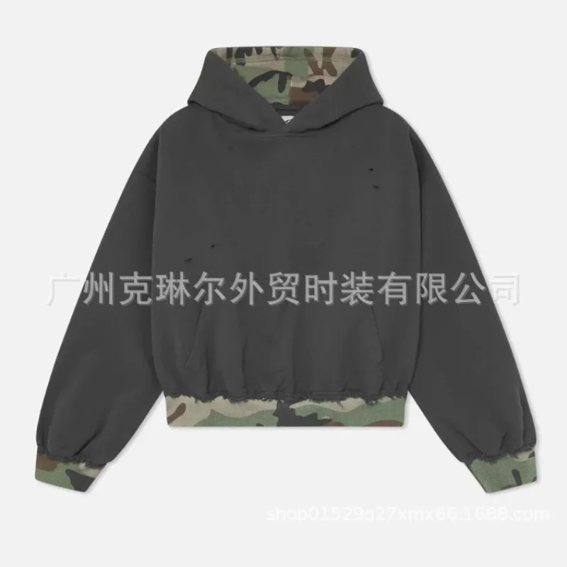 

Женская толстовка на осень/зиму с контрастными вставками, имитация двухслойности, камуфляжный пэчворк, с капюшоном, удобная, минималистичная, повседневная