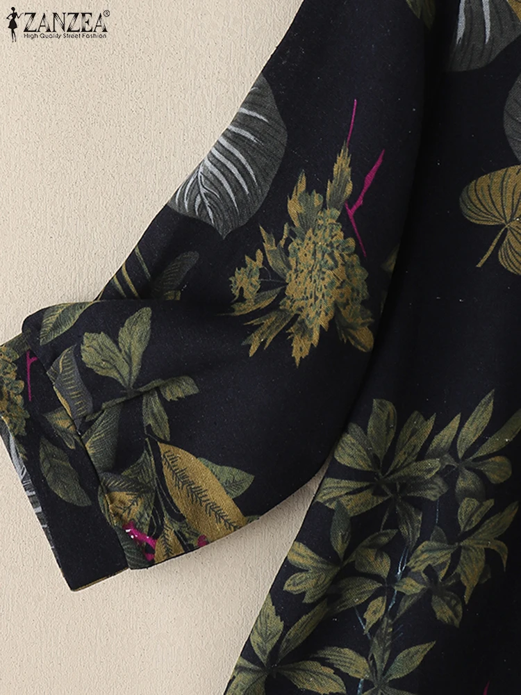 ZANZEA 2025 Camicia di cotone allentata autunno Camicetta floreale bohemien da donna Top con maniche a 3/4 vintage Tunica casual Moda Top Blusas