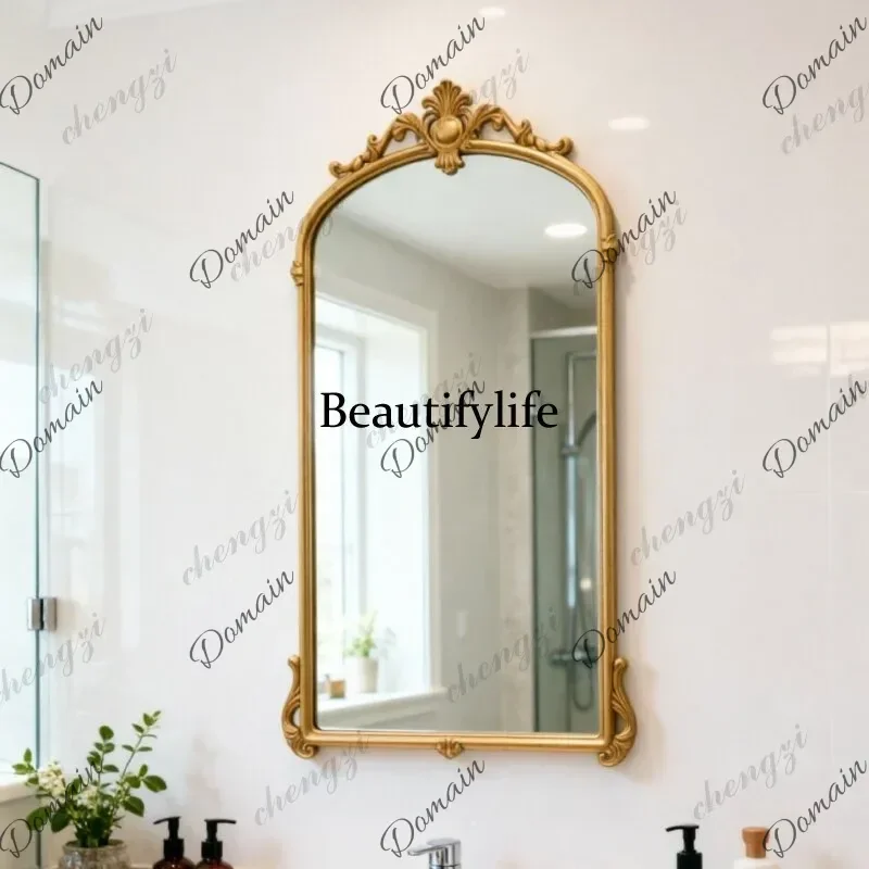 ISL French retro arched vanity mirror wall hanging American carved classical decorative mirror household bedroom dresser mirror