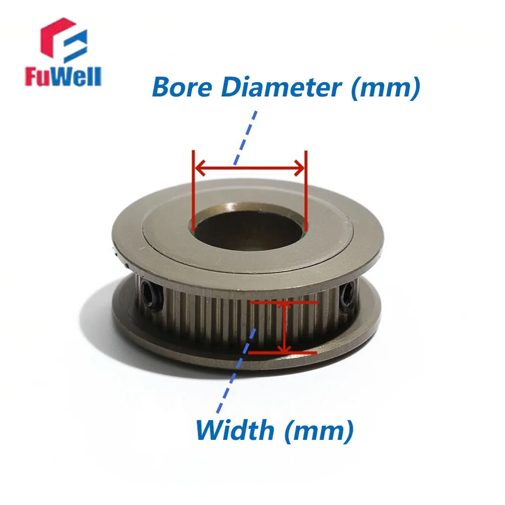 FuWell Synchronous Pulley S2M 16~30-Tooth Width 5/7mm AF Type Two-Sided Flat Synchronous Pulley Aluminum Alloy Hard Oxidation
