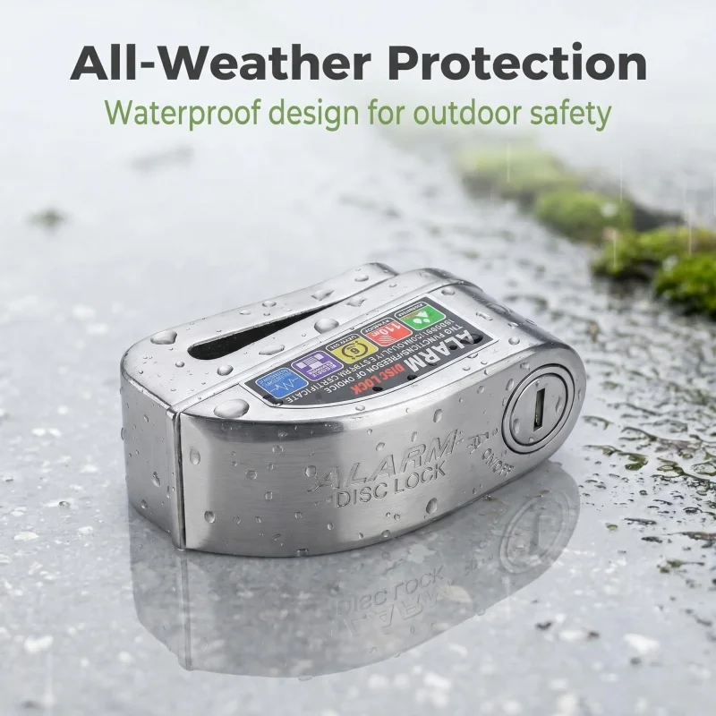 Waterproof Aluminum Alarm Disc Lock 110dB Anti-Theft Security for Motorcycle Bicycle Scooter with Lock Rack And Reminder Rope view 2
