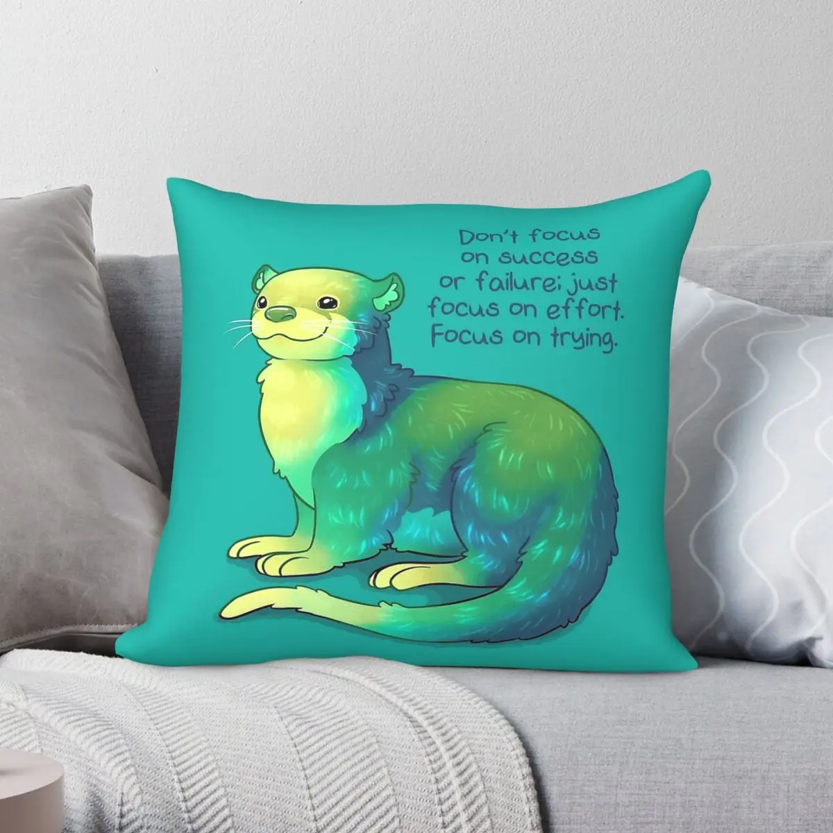 Focus On Trying River Otter Square Pillowcase Polyester Linen Velvet Pattern Zip Decorative Home Cushion Case 18