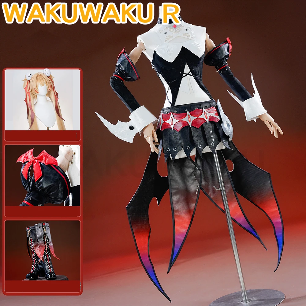 AUF LAGER Claret Flint Cosplay-Kostüm Spiel Zenless Zone Zero WakuWaku-R ZZZ Damen Halloween Schwarzer Anzug Claret Flint Cosplay-Perücke
