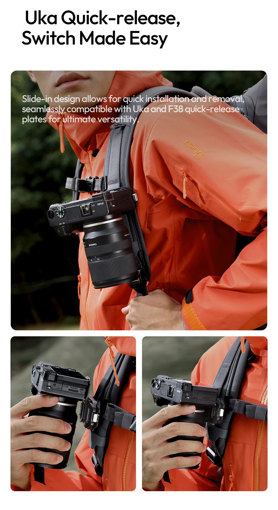 Ulanzi UKA07 Uka Schnellspann-Set für Rucksack, problemlos, zum Aufhängen, 10 kg Tragfähigkeit, für Arca-Swiss und F38 Schnellspannsystem – Detail 14
