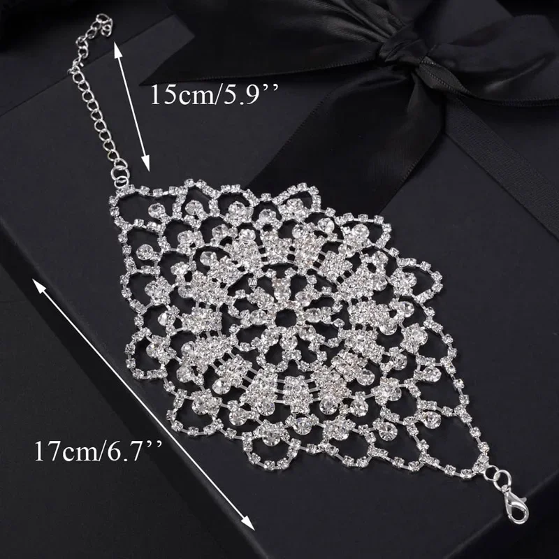 Fashion Rhinestone Flower Wrist Bracelet Prom Jewelry for Women Adjustable Arm Chain Cuff Jewelry Bracelet Accessories Gifts