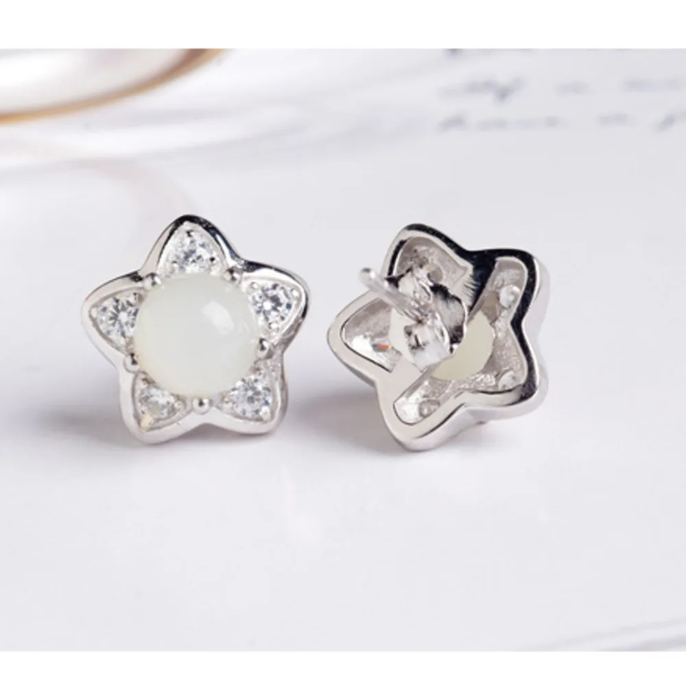 

Серьги GL Simple Natural из натурального нефрита Хэтянь, серебро 925 пробы, белый нефрит, в форме звезды, элитный стиль, полукруглые нефритовые пусеты