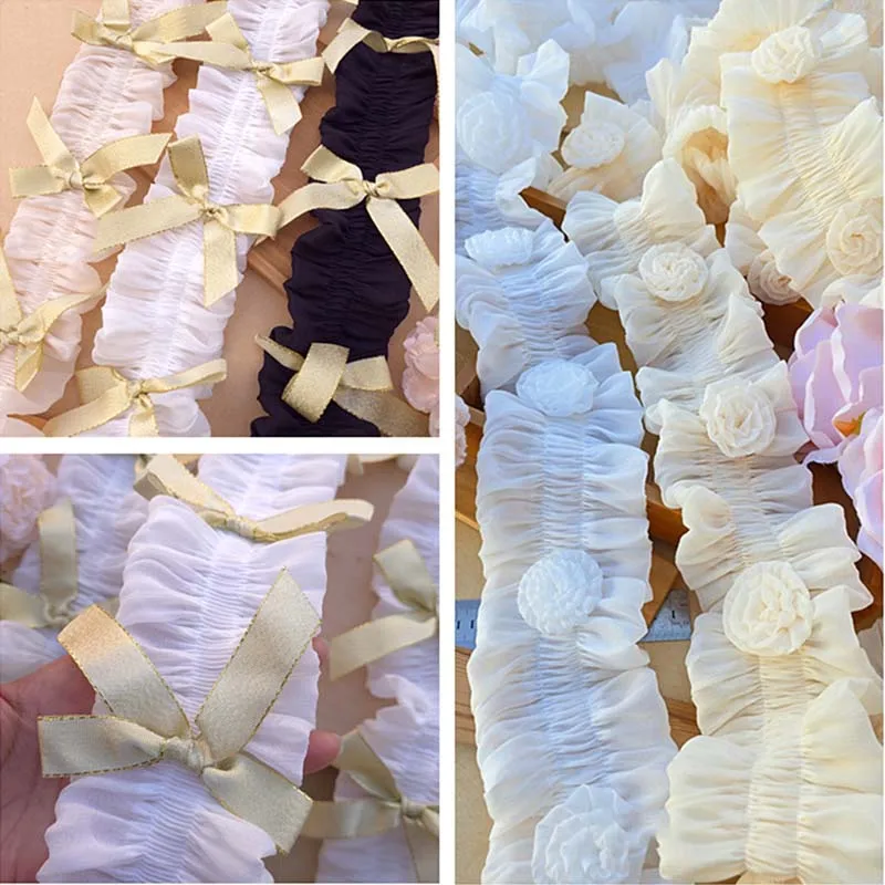 

12Yards 3D Flower Bow Ruffles Lace Ribbon DIY Handmade Crafts Material Christmas Halloween Wedding Party Gift Box Decor