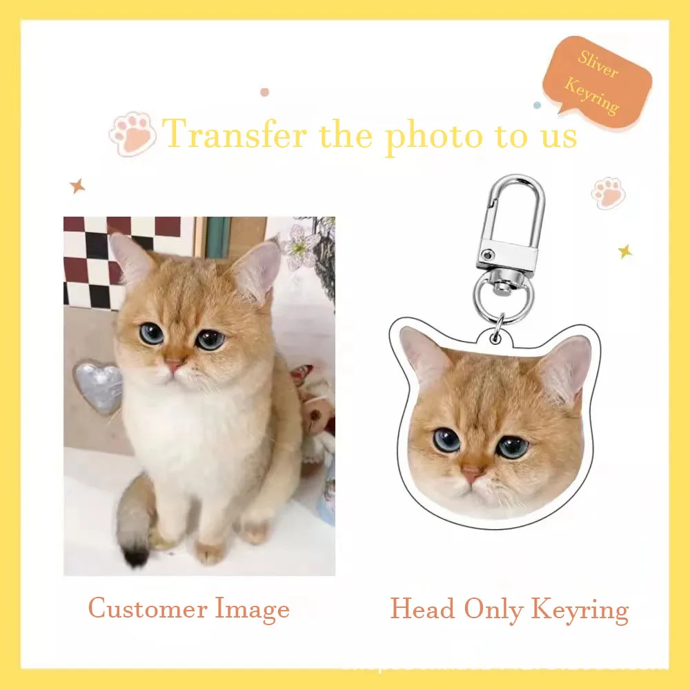 Photo Keyring Customzied Pet Image Acrylic Keychain Charm Cats Dogs Memory Accessory