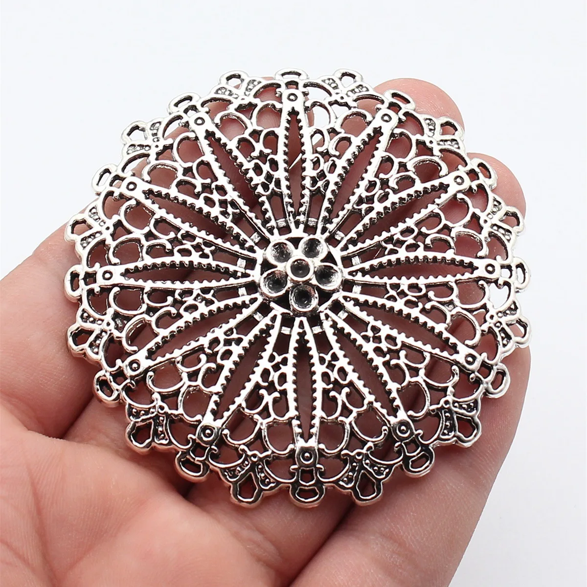 1pcs 75x75mm Antique Silver Color Exaggerated Oversized Hollowed-Out Round Carved Pendant Bulk DIY Jewelry Accessories