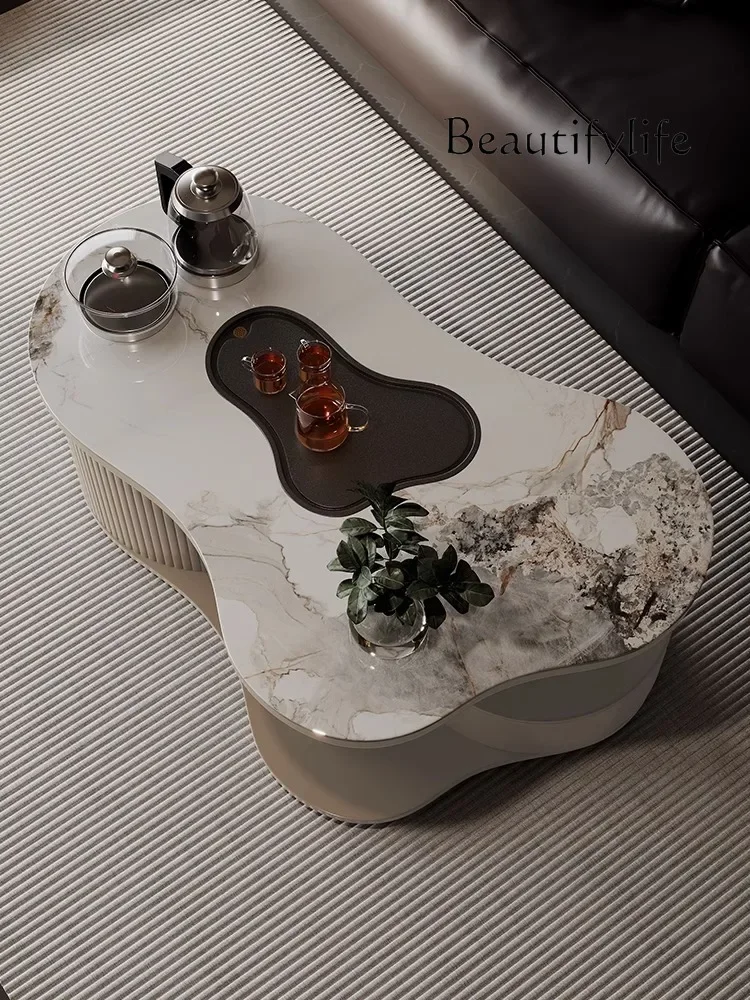 Modern Light Luxury Living Room Home Small Apartment Cloud Tea Table Silent Wind Shaped Stone Plate Tea Table