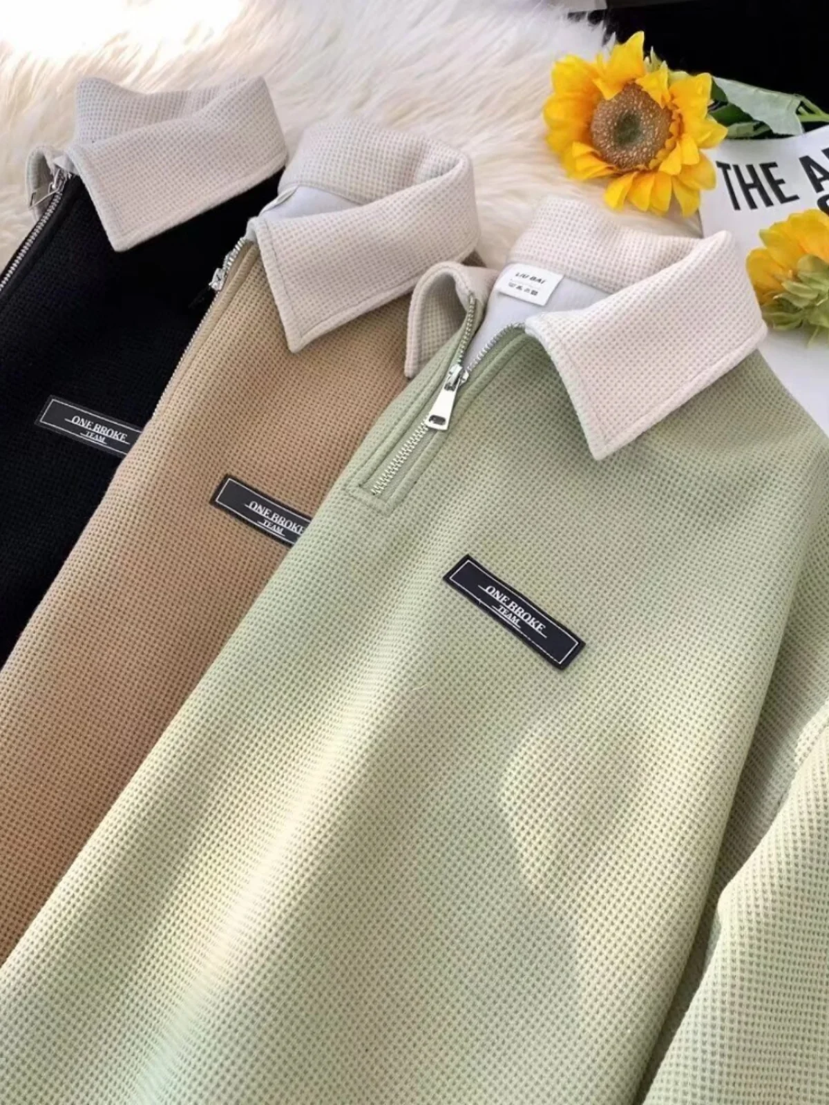 Casual  Sweatshirt Men's Autumnal Retro Color Block Collar Heavyweight College Style Leisure Outerwear Youth Trendy Antif...