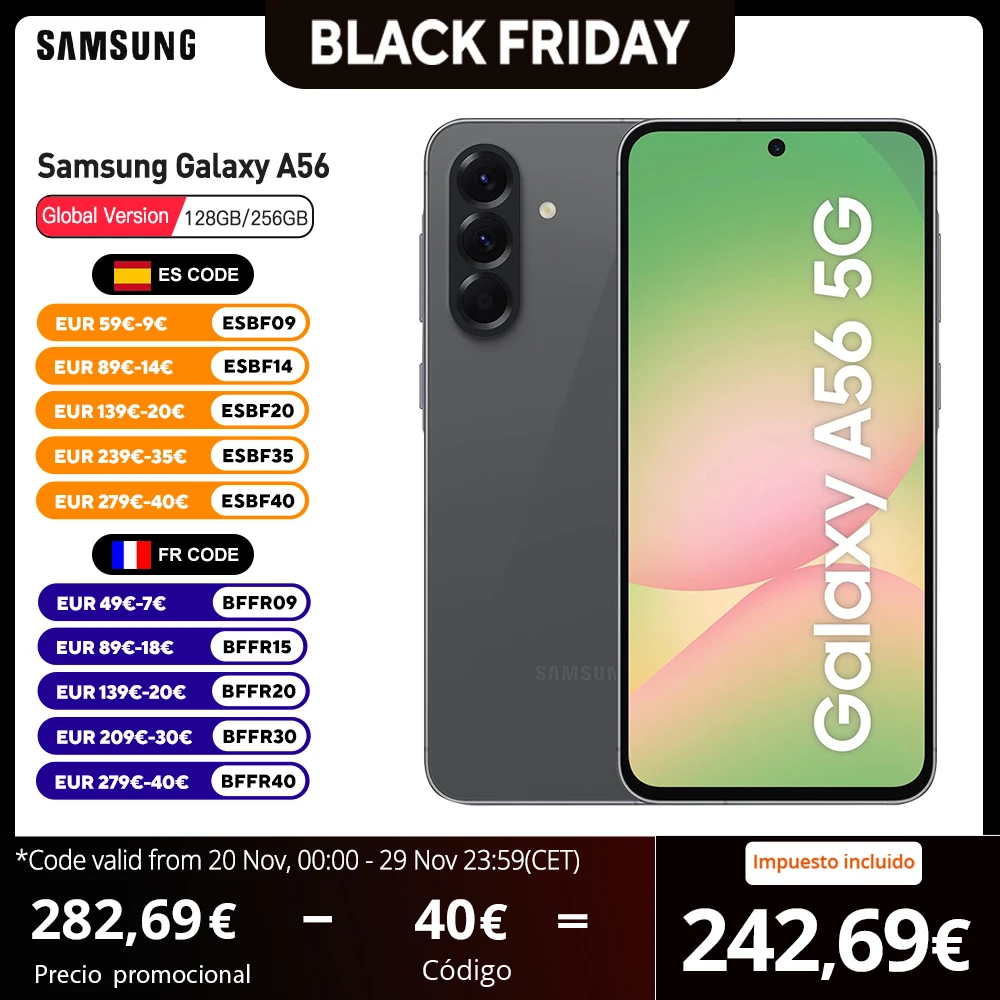 Samsung Galaxy A56 5G Version Moyen-Orient Exynos 1580, cran Super AMOLED 6,7