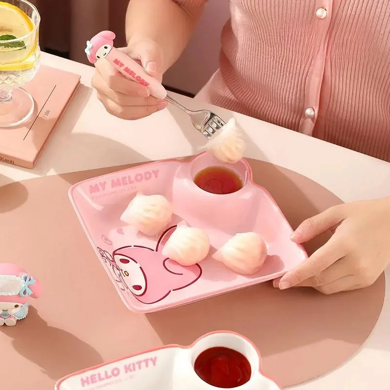 Miniso Hello Kitty Ceramic Dish Cartoon Children's Dishware Cute Melody Breakfast Plate Kawaii Cinnamoroll Dumpling Plate