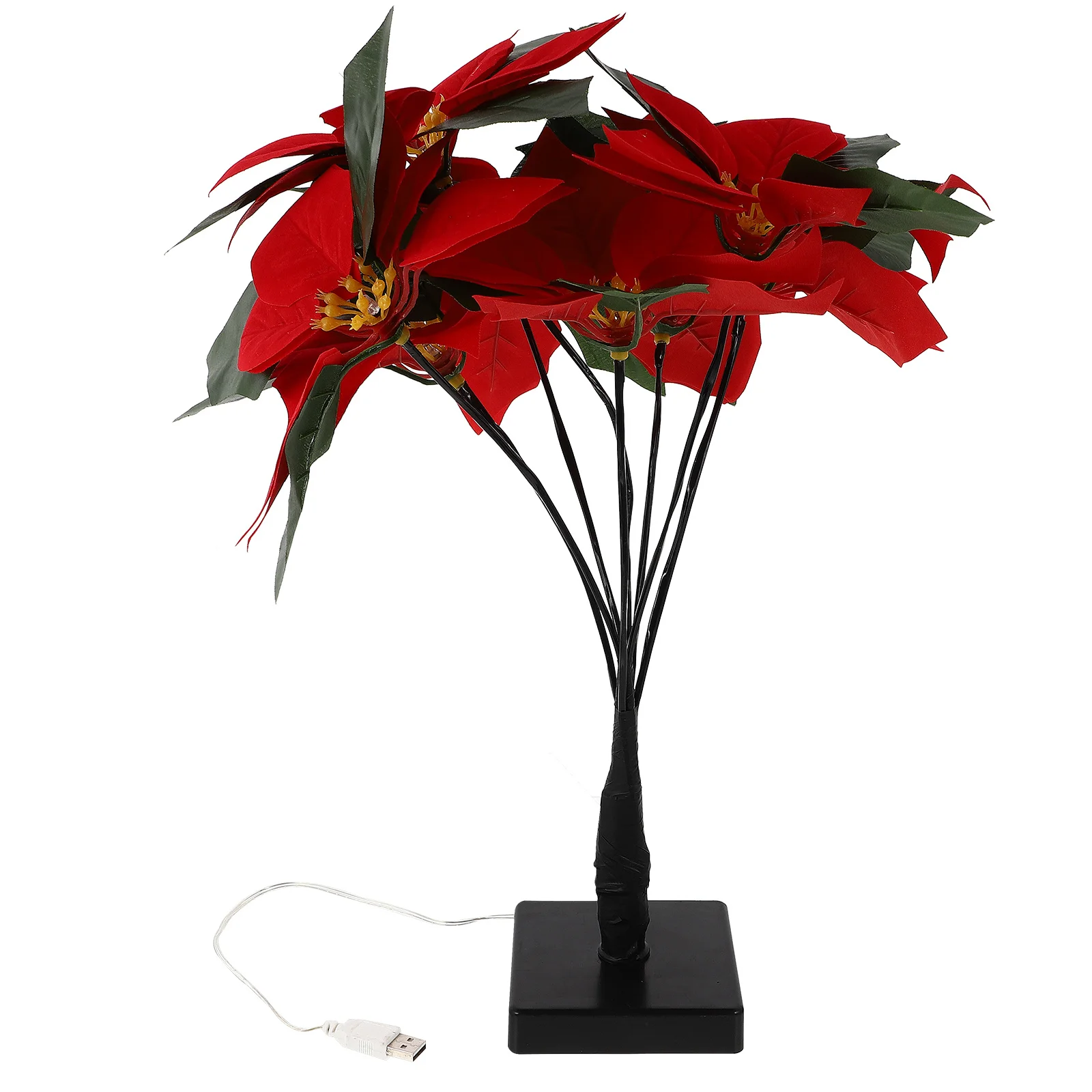 

1Pcs Artificial Xmas Poinsettia Tree Lamp Red Flower Light Decorative Christmas Scene Festival Lamp Decor Red Flower Light